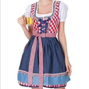 Womens German Dirndl Oktoberfest red blue Dress